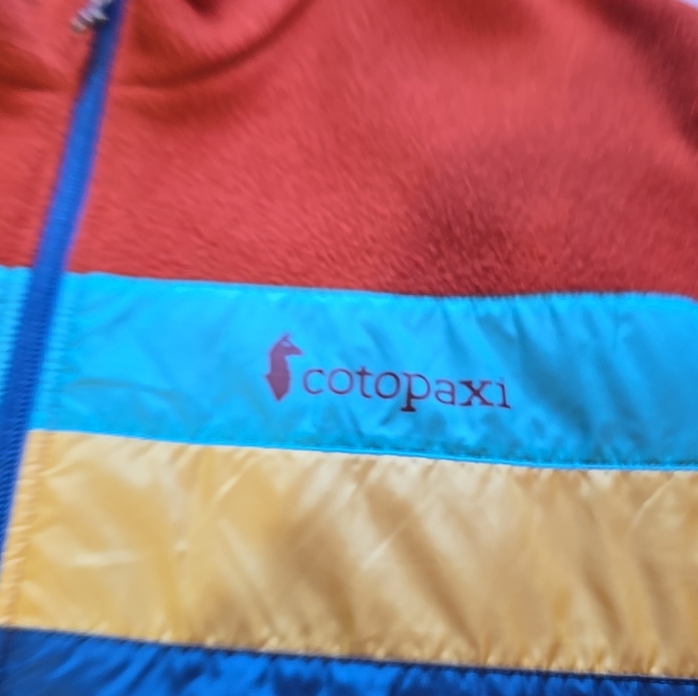 Cotopaxi Teca Full Zip Burnt Orange Fleece Jacket with Colorful Stripes Size M - Picture 2 of 9